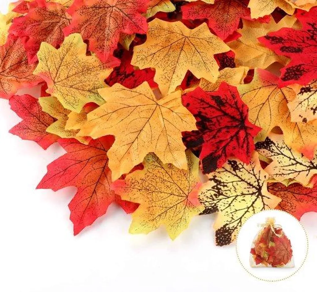 Décoration d'Automne : 250 Feuilles d'Érable Multicolores en Plastique