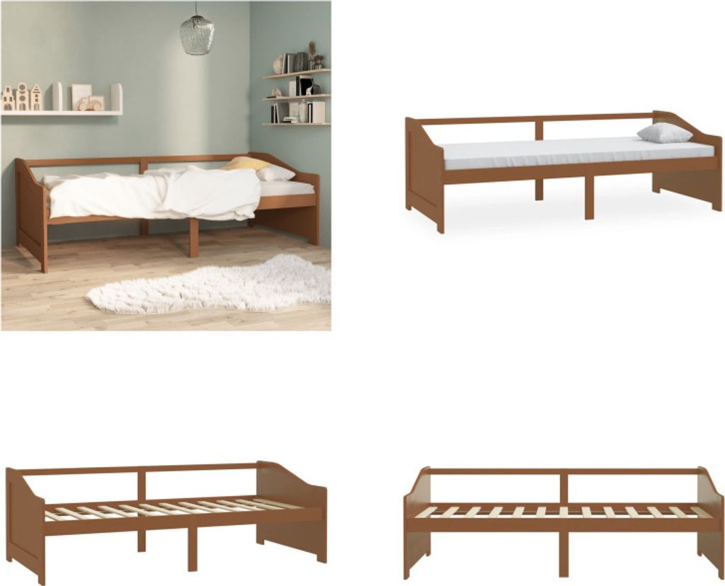 vidaXL Tagesbett 3 Sitzer Honigbraun Massivholz Kiefer 90x200 cm - Tagesbett - Tagesbetten - Holz-Tagesbett - Holz-Tagesbetten
