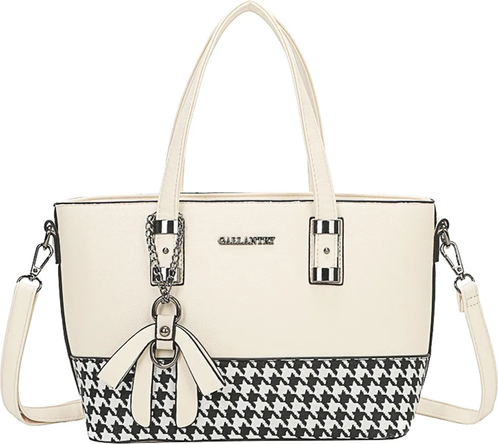 Gallantry, borsa da donna con motivo pied-de-poule e tracolla staccabile, giallo-grigio