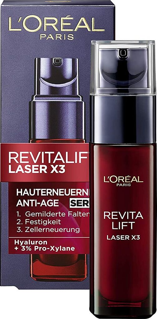 L'Oréal Paris Serum, Revitalift Laser X3, Anti-Aging Gesichtspflege mit 3-fach Wirkung, Mit Hyaluronsäure, 30 ml