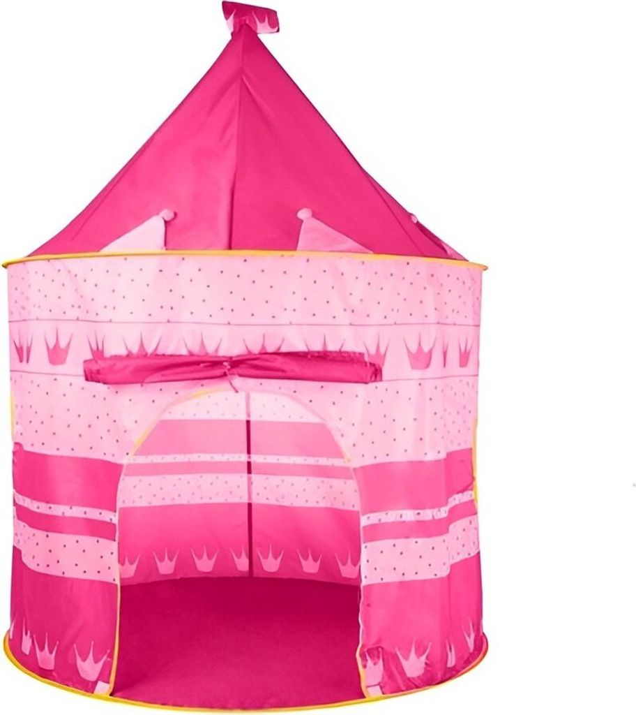 A pink princess castle play tent.