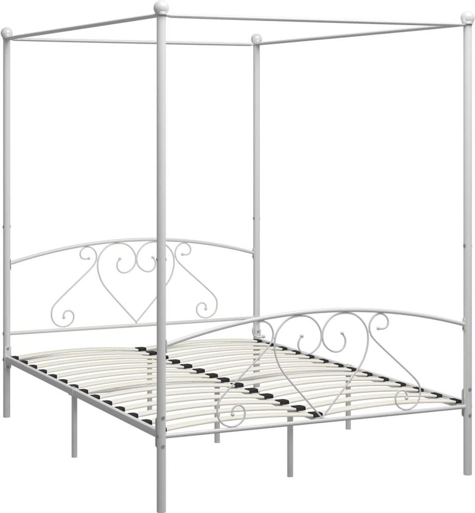 vidaXL Rám postele s baldachýnom biely kov 140 x 200 cm Obrázok produktu 