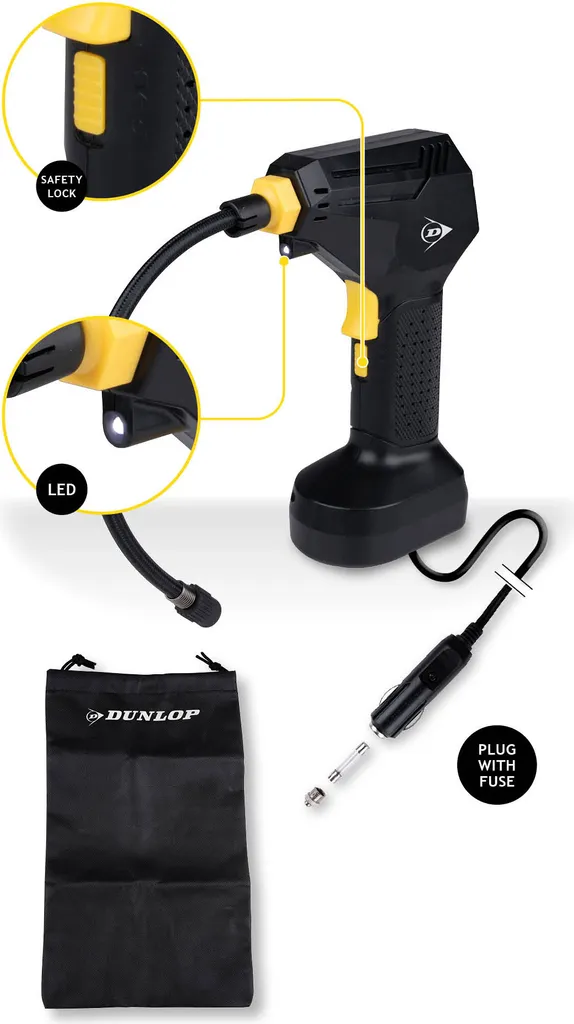 Mini compresseur 150 PSI Dunlop numérique 12V avec kit de gonflage - 7