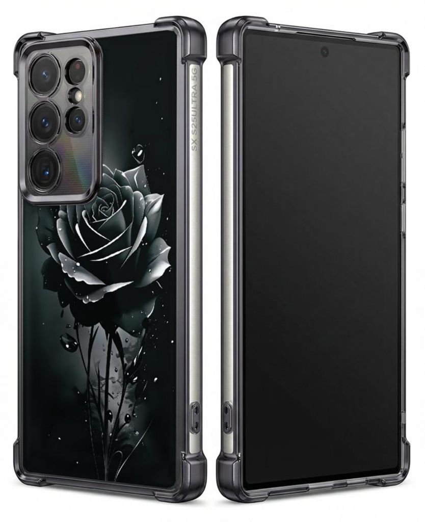 Personalisierte Hülle mit Bild für Samsung Galaxy S23 Ultra Elektroplattiert TPU Stoßdämpfer Handyhülle mit Muster aus schwarzen Rosenwassertr...