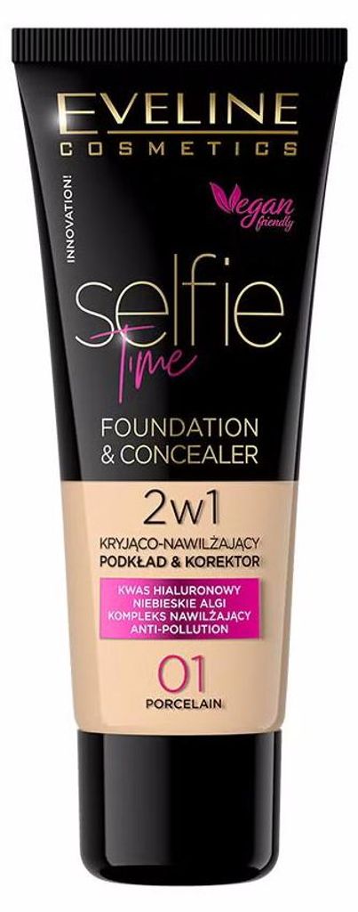 Eveline Cosmetics Selfie Time – langanhaltende, glänzende Foundation, Farbton 01 porcelain – 30er Karton