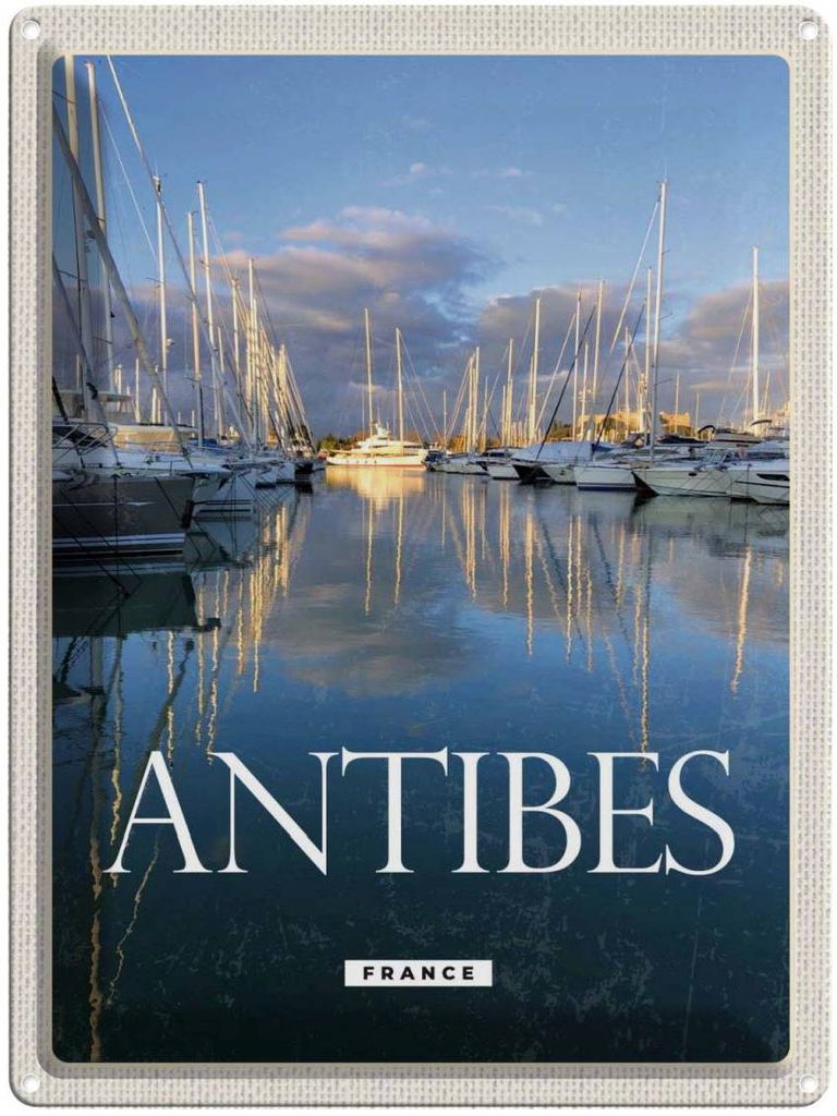 vianmo Blechschild 40x30 cm Retro Antibes Urlaub France Jachten Meer Bildmotiv Reisemotiv Abenteuer Reisen Europa