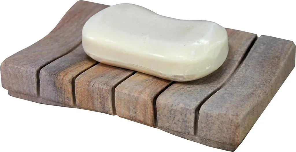 Porte-savon naturel en pierre d'arc-en-ciel à nervures verticales