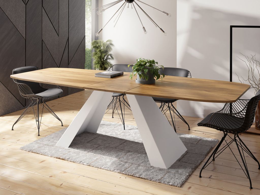 Esstisch Monte Weiß im Modern Stil, Rechteckiger Tisch - Ausziehbar von 160 cm bis 200 cm, Pulverbeschichtete Weiße Metallbeine - 160 x 80 cm - C...