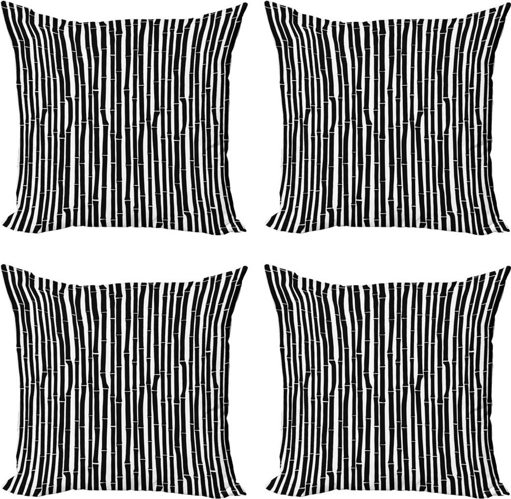 ABAKUHAUS Tropisch Kissenbezug Set (4 Stück), Schwarzweiss-Vorbauten, Moderner Doppelseitiger Digitaldruck, 40 cm x 40 cm, Schwarz-Weiss