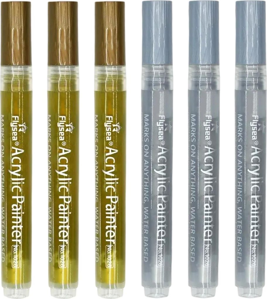 6-teiliges Set Permanentmarker für die Bemalung von Steinen, Keramik, Glas, Holz und Stoff (Gold, Silber)