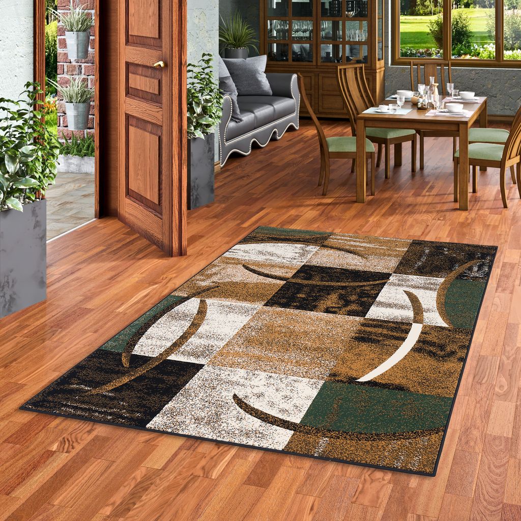 Designer Teppich Brilliant Karo Beige Grün Trend, Größe:140x200 cm