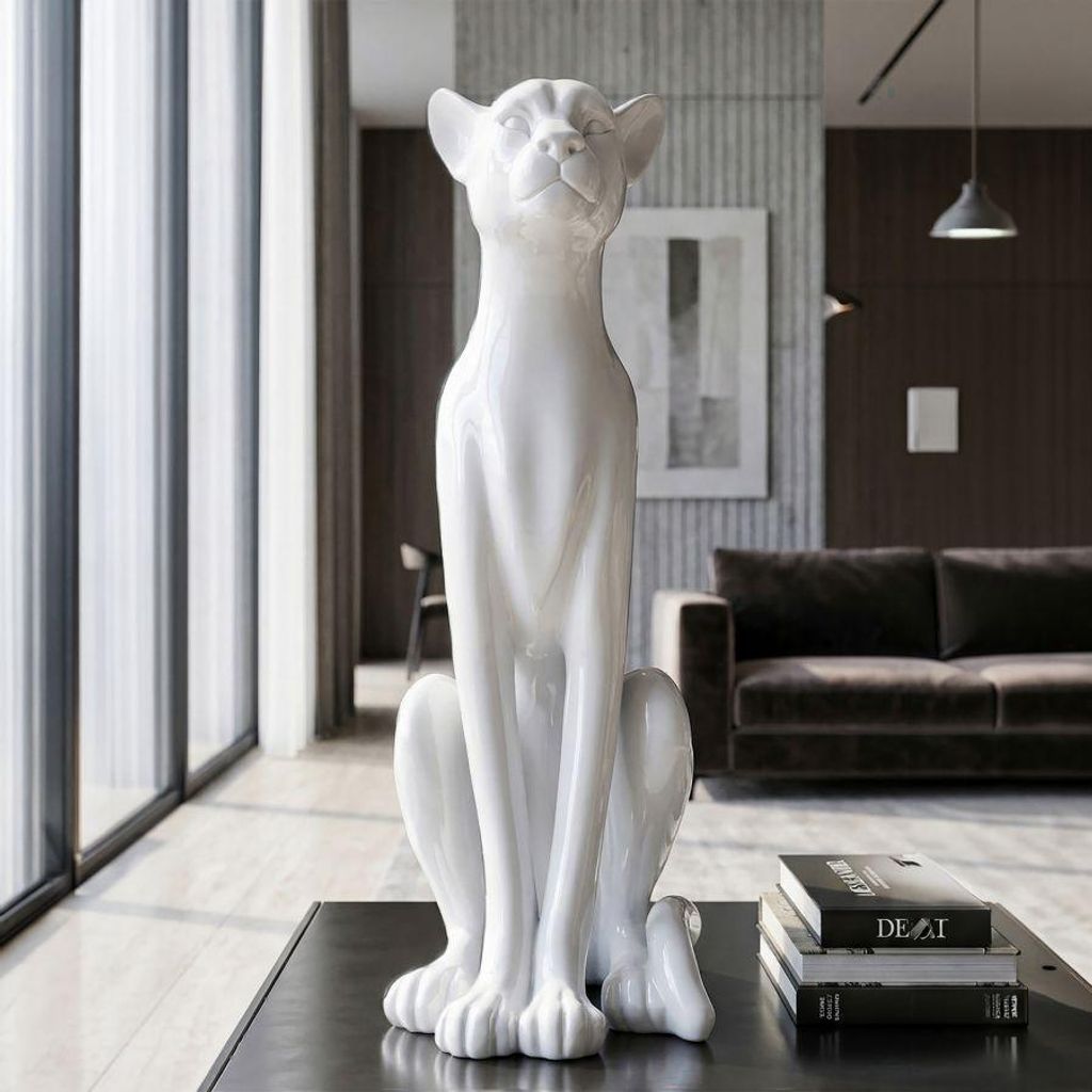 Scultura di un leopardo seduto, in resina lucida, Immagine del prodotto 