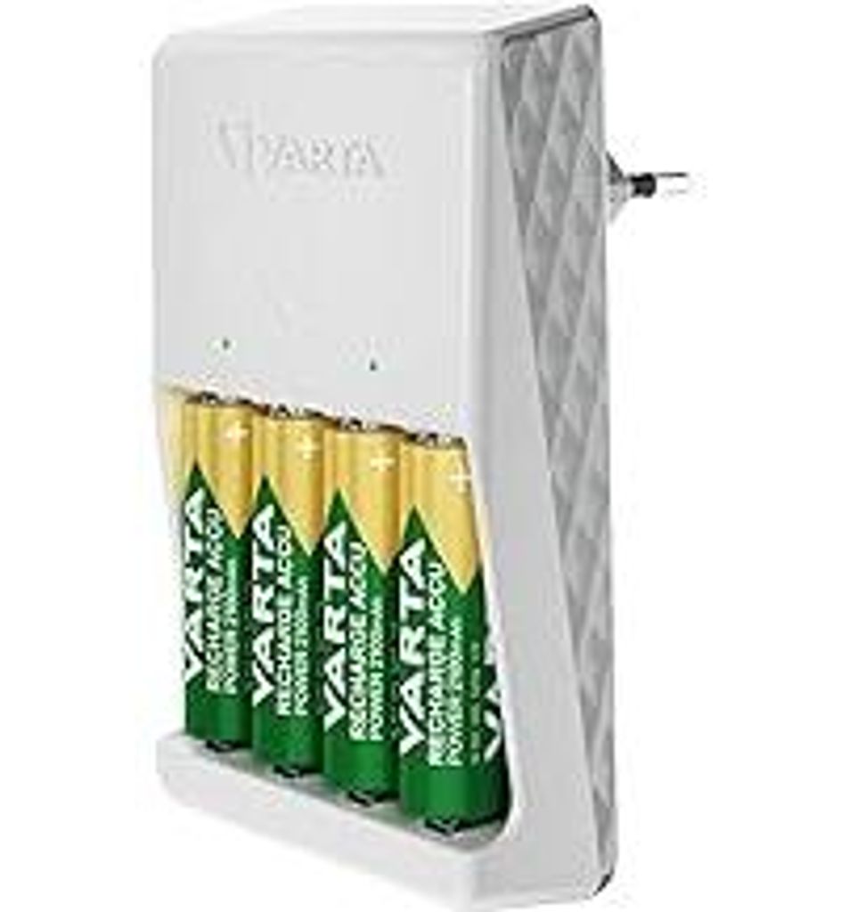 VARTA Akku Ladegerät, inkl. 4X AA 2100mAh, Batterieladegerät für wiederaufladbare Batterien, lädt 2 oder 4 AA/AAA gleichzeitig, Plug Charger, w...