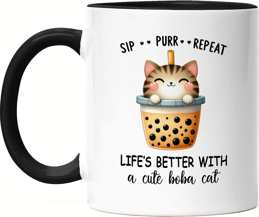 Life’s Better With A Cute Boba Cat Tasse Schwarz Katze Boba Tea Niedlich Geschenkidee