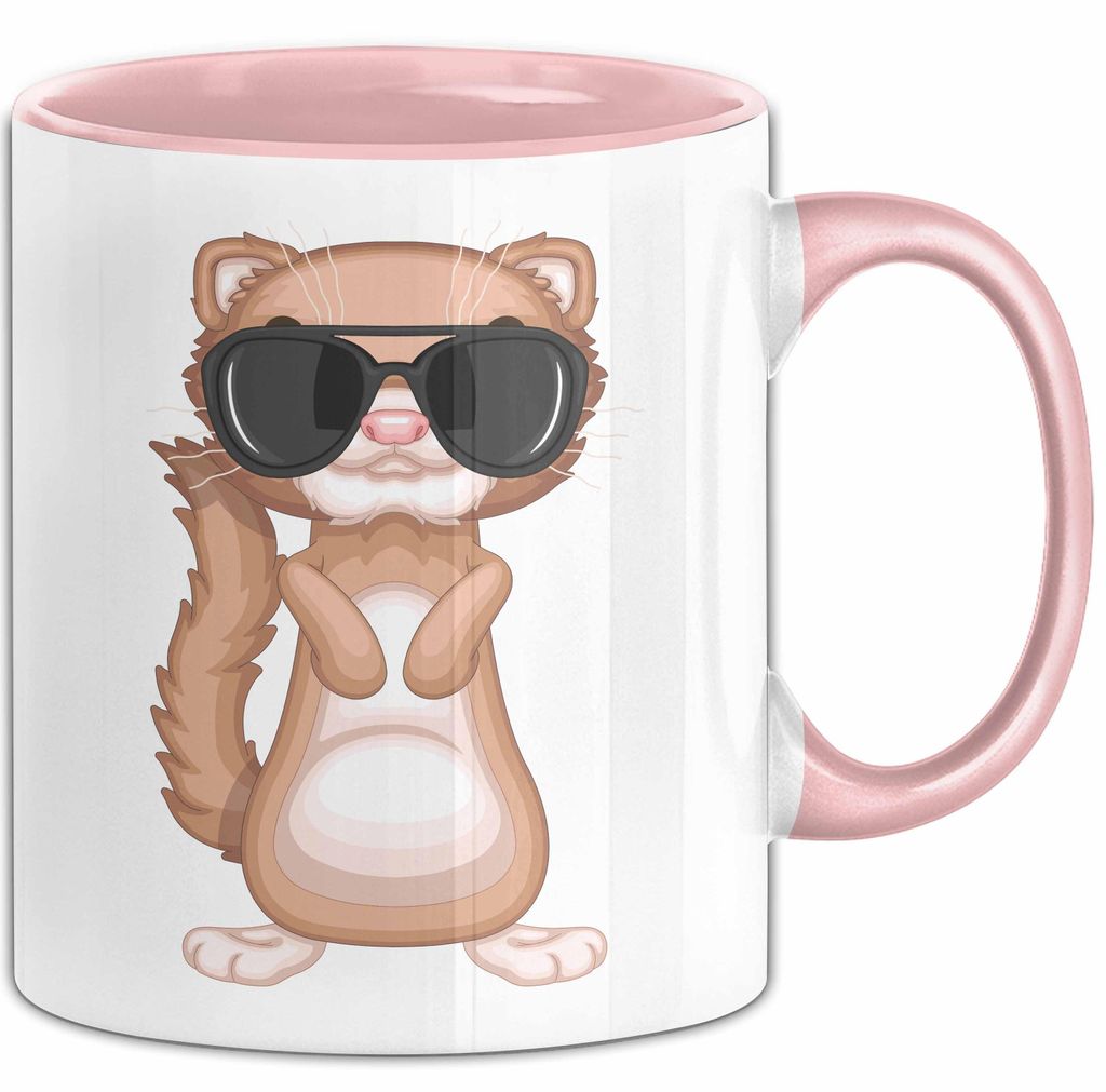 Frettchen Tasse Geschenk Sonnenbrille Grafik Lustige Geschenkidee (Rosa)