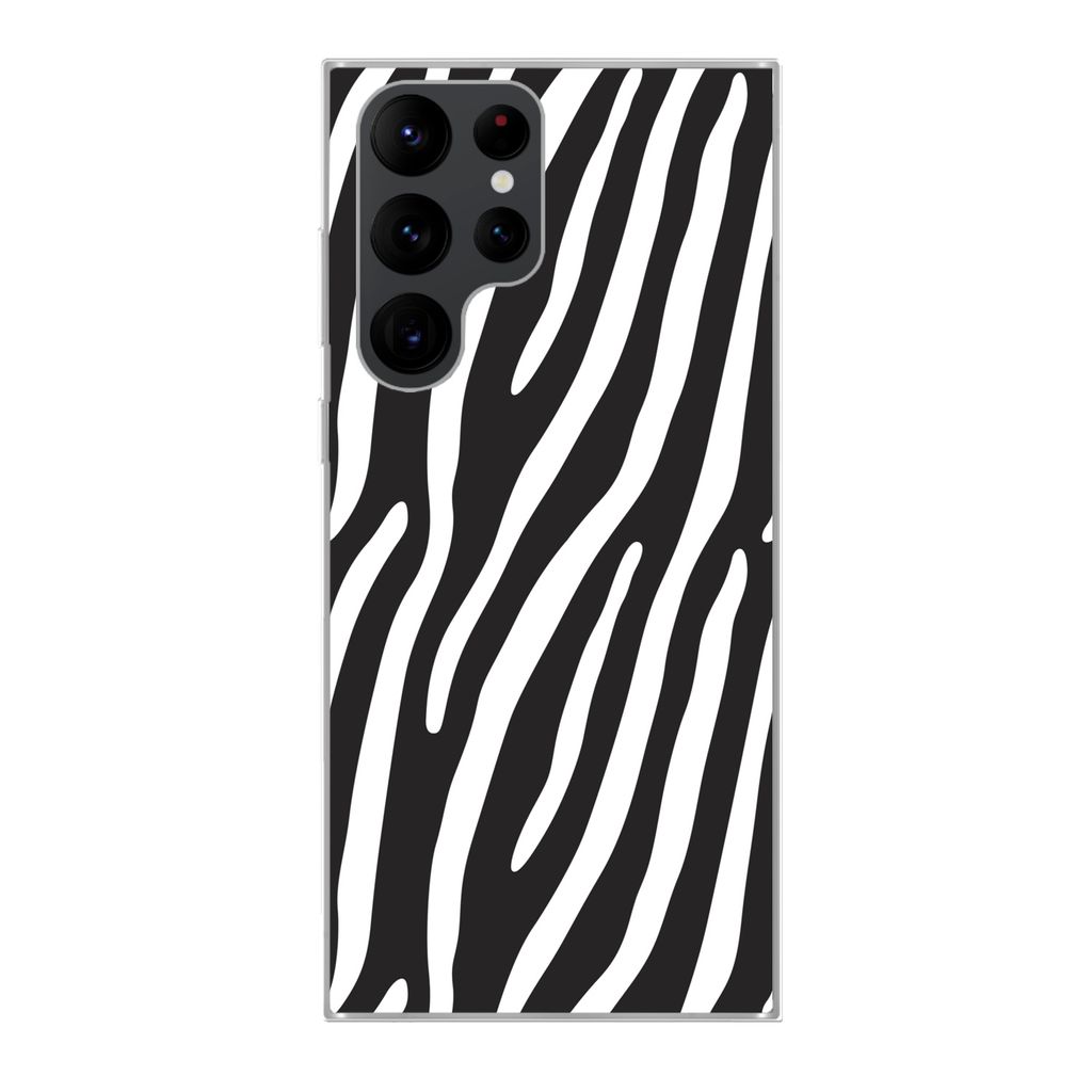 MuchoWow Handyhülle Schutzhülle Hülle für Samsung Galaxy S22 Ultra Tiere - Zebradruck - Schwarz Silikon Softcase Handy Hülle - Abbildung