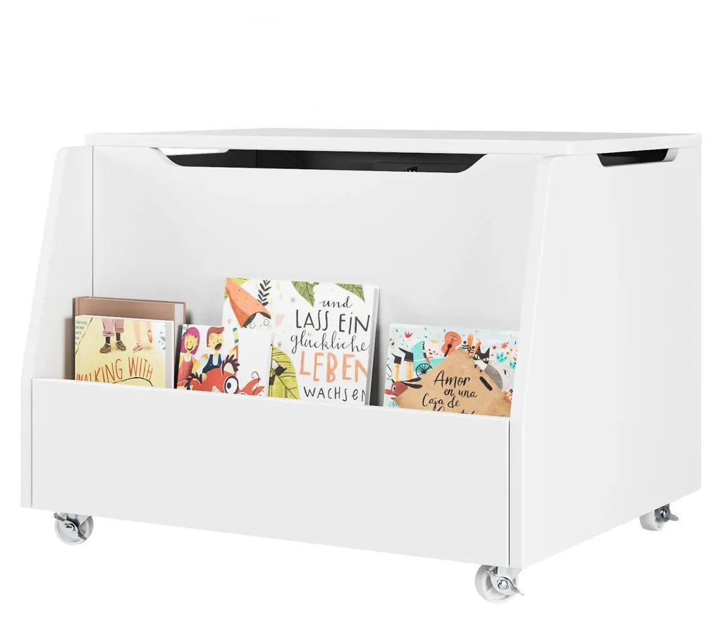 Table de jeu enfant avec coffre de rangement à roulettes 2-en-1 BLANC