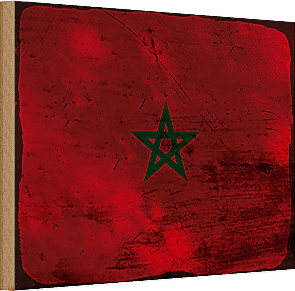 Holzschild Flagge Marokko 30x20cm Flag of Morocco Rost