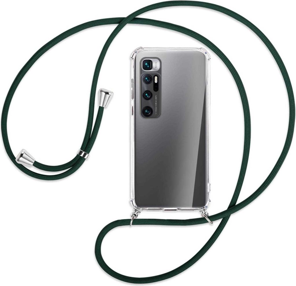 Handykette Backcover-Schutzhülle mit Band (Metall silberfarben) für Xiaomi Mi 10 Ultra - dunkelgrün