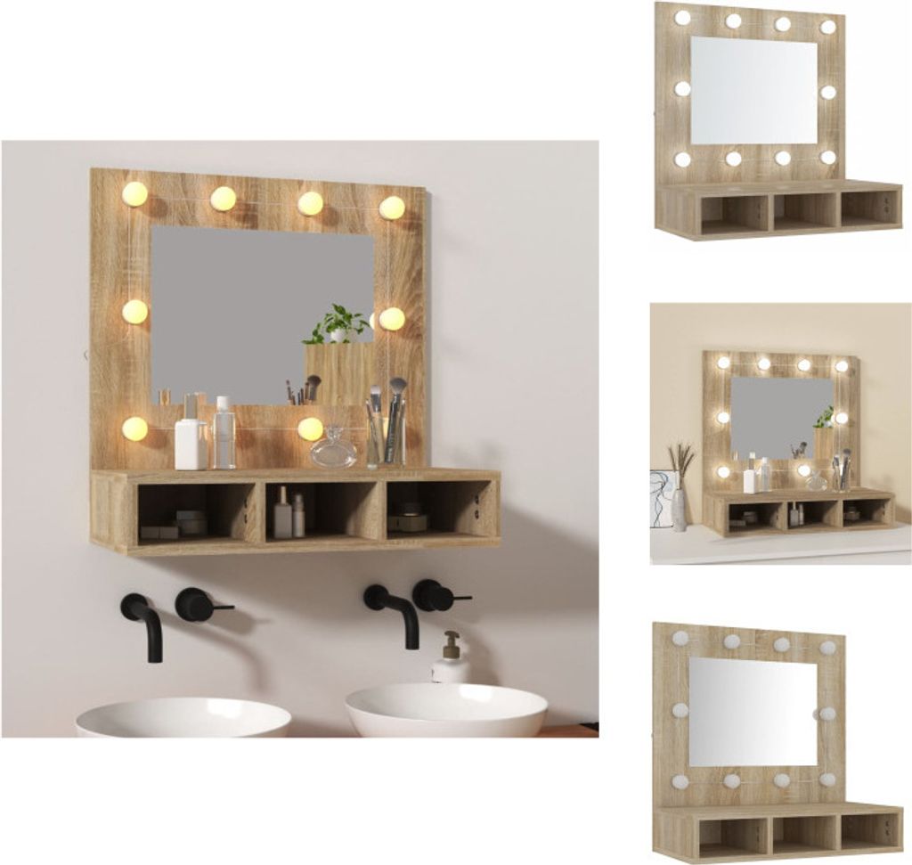 vidaXL Spiegelschrank mit LED Sonoma-Eiche 60x31,5x62 cm - Badezimmerwaschtische