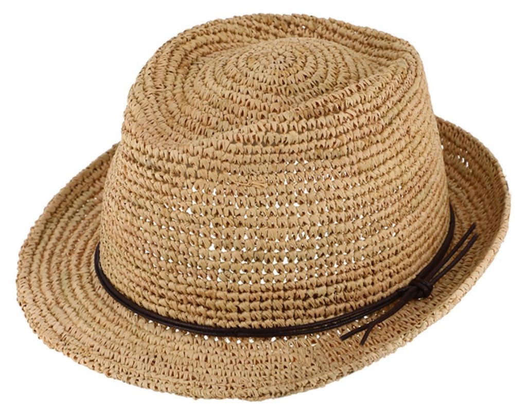 Fiebig Crochet Trilby Raffiastroh Lederoptik-Band  in beige