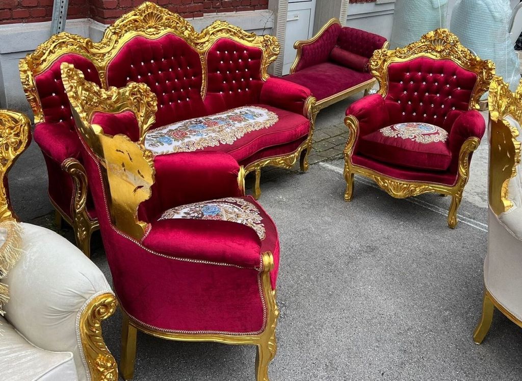Casa Padrino Barock Wohnzimmer Set Bordeauxrot / Gold - Prunkvolle Barock Möbel