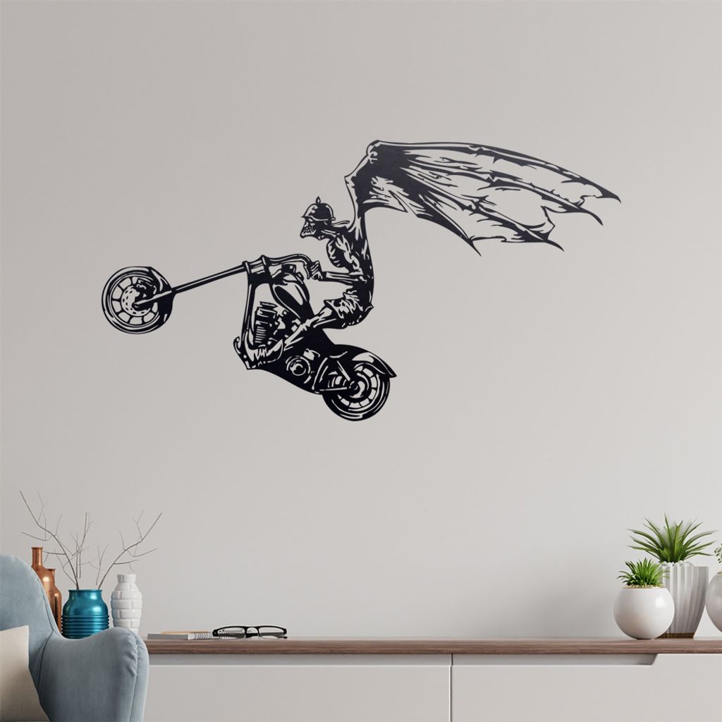 Höllen Engel Biker Wandtattoo in 6 Größen - Wandaufkleber Wall Sticker - Dekoration, Küche, Wohnzimmer, Schlafzimmer, Badezimmer
