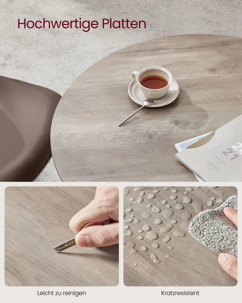 Table ronde compacte gris-beige mouchetée noir avec plateau résistant - 3
