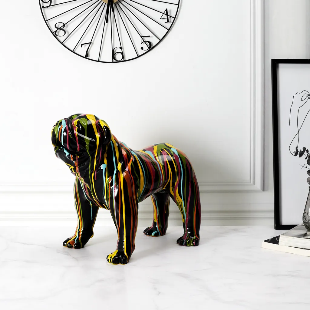 Statue Molosse Noir Coulures H50cm - Sculpture Design Chien de Garde
