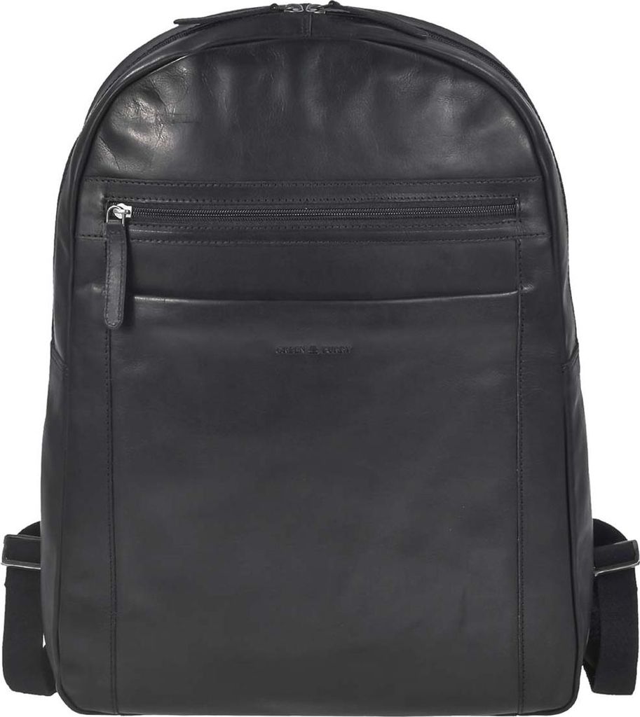 Greenburry Rucksack Leder schwarz 34x46cm mit Notebookfach 28x29cm Business Freizeit Reise Damen Herren