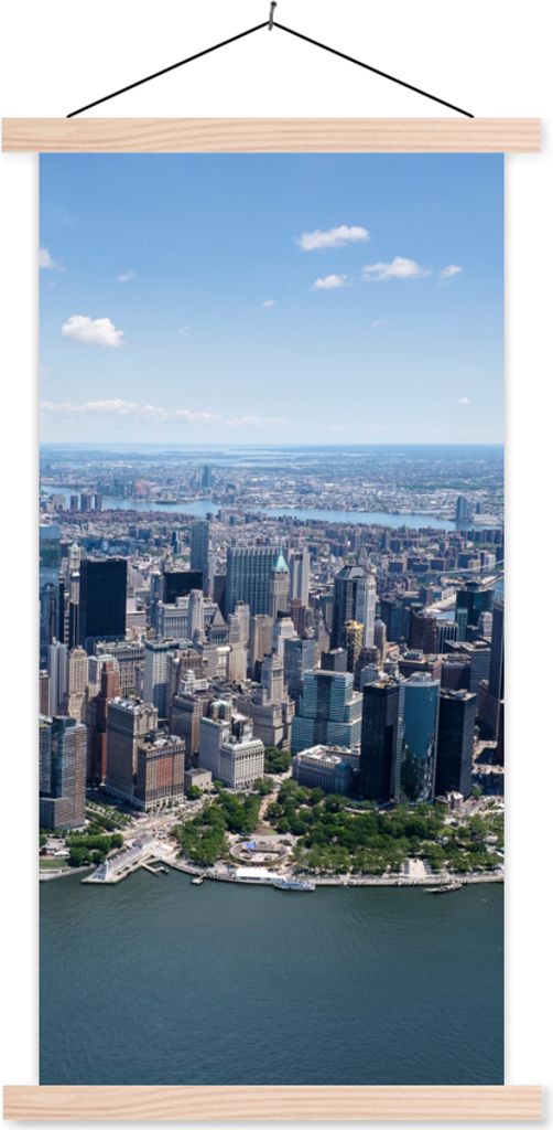 MuchoWow Textilposter New York - USA - Skyline 40x80 cm mit holzfarbenen Rahmen - Wohnzimmer