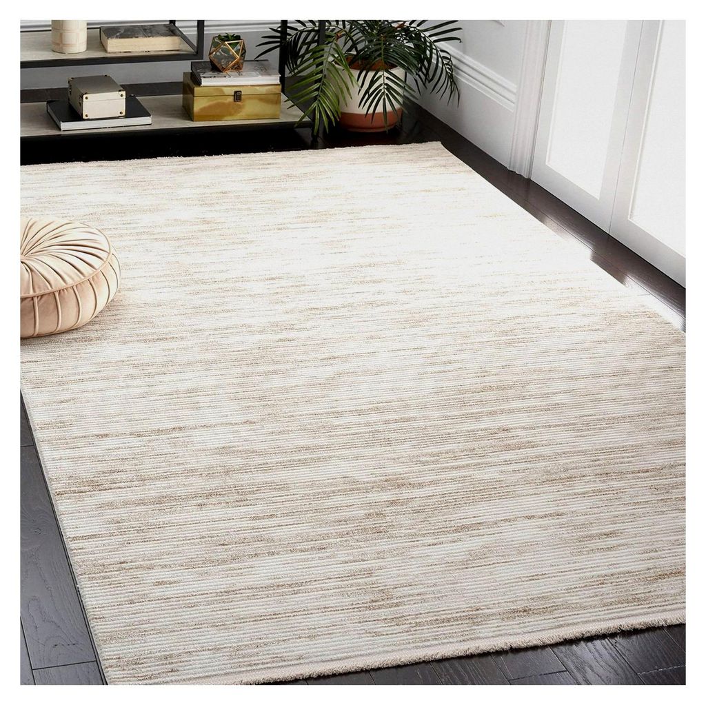Geometrischer Teppich für Wohnzimmer, Esszimmer, Schlafzimmer - Whisper Kollektion, Kurzer Flor, Elfenbein, 183 x 274 cm