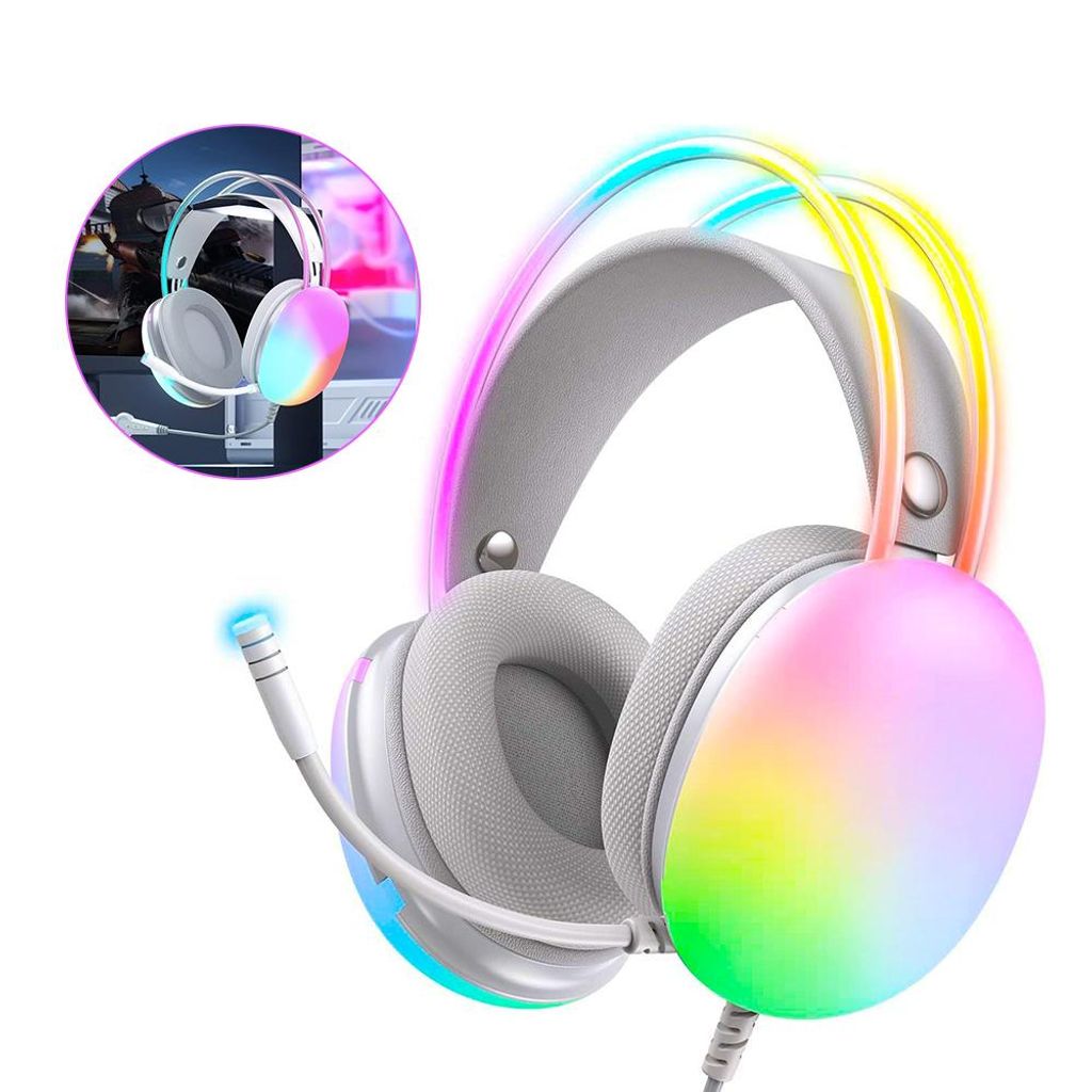 USB-Gaming-Headset mit Mikrofon für PC, RGB-Kopfhörer Rosa S505