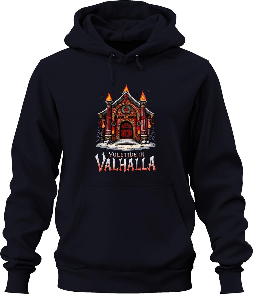 Yuletide in Valhalla Wikinger Nordisch Weihnachten Raben Vintage Uni Hoodie Kapuzenpullover, Navy, M