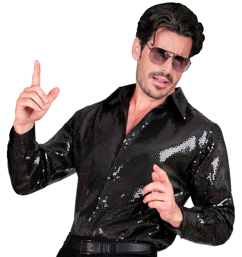 Chemise à paillettes pour homme, noire, S-M Image du produit 