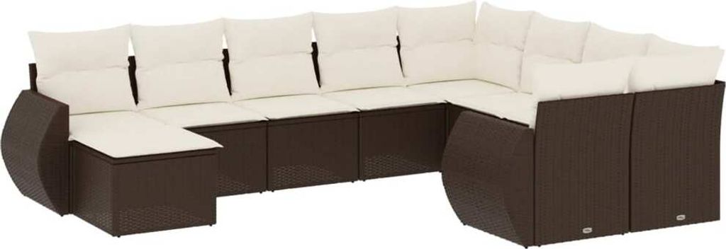 vidaXL 10-tlg. Garten-Sofagarnitur mit Kissen Braun Poly Rattan