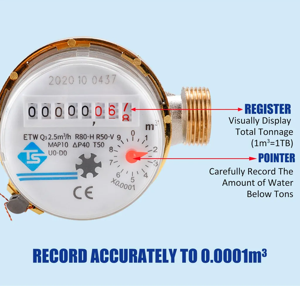 Compteur d'eau rotatif 15 mm haute précision 0,0001 pour maison et jardin