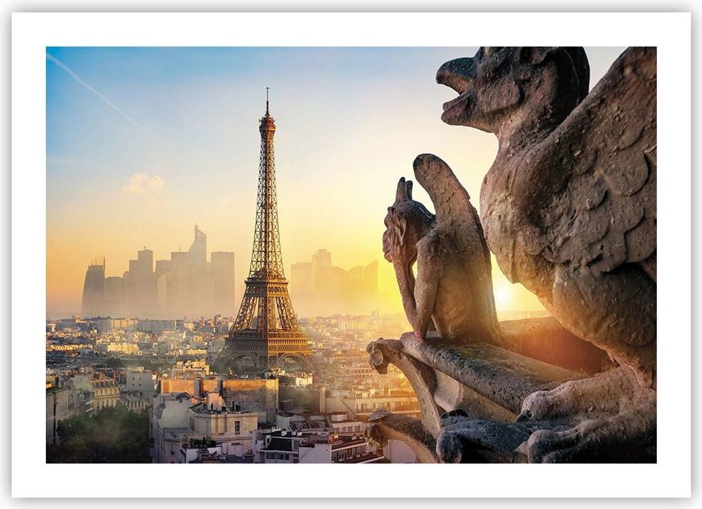 Poster - Poster ohne Rahmen - Wasserspeier Turm Eiffel - 70x50 cm - Wand Bild - Wanddeko - Wandbilder - Kunstposter - Wandposter - Bilder - Kunstdr...