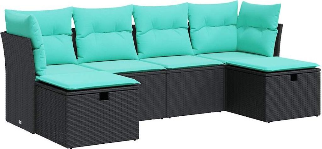 6-tlg. Garten-Sofagarnitur mit Kissen Schwarz Poly Rattan