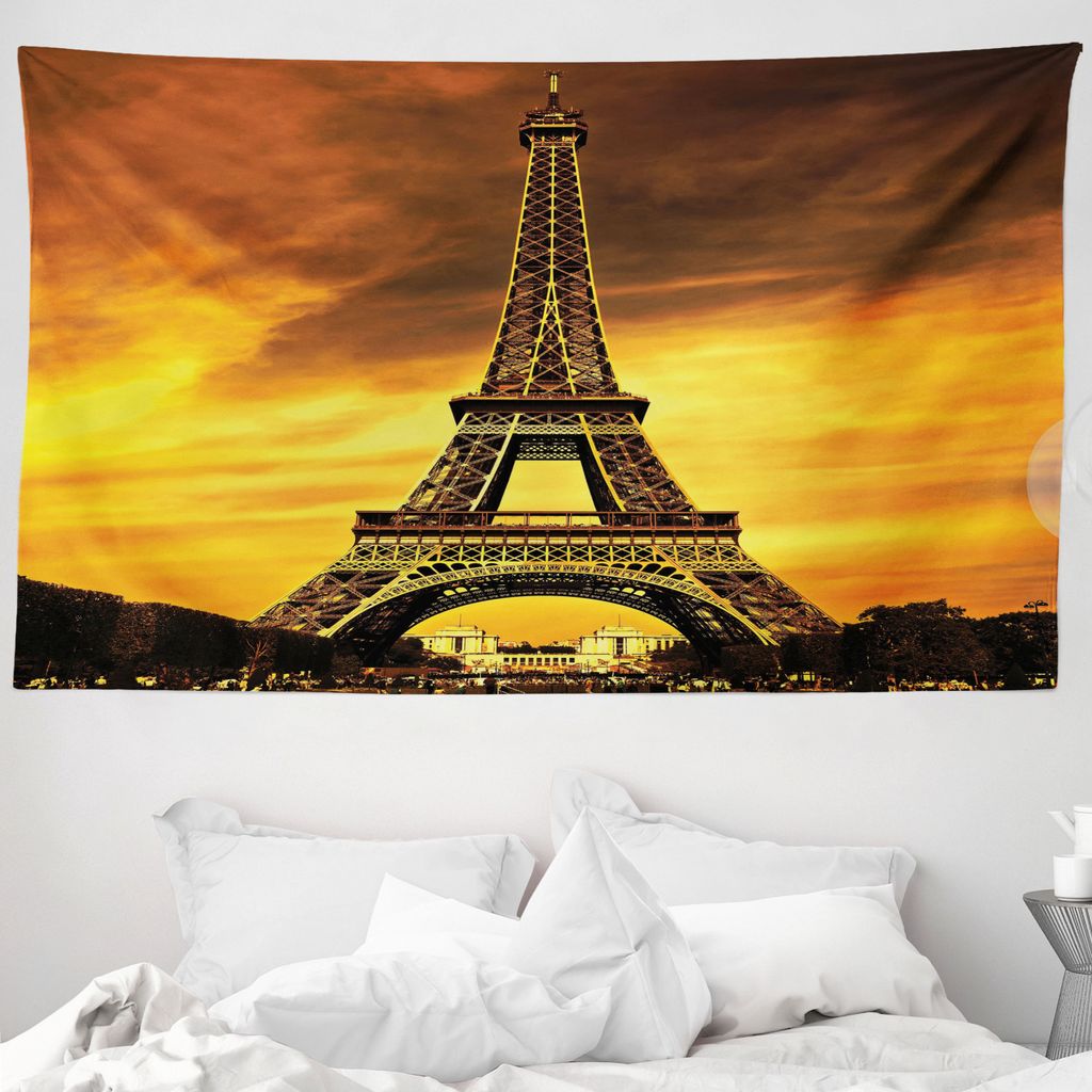 ABAKUHAUS Eiffelturm Wandteppich, Paris Lieber Sonnenaufgang aus Weiches Mikrofaser Stoff Waschbar ohne Verblassen Digitaldruck, 230 x 140 cm, Gelb...