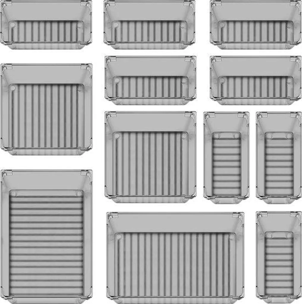 Rangement coiffeuse gris 12 bacs pour trier maquillage et bijoux