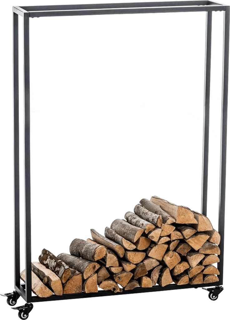 DELUKE Kaminholzregal innen Metall BETTA - mit Rollen, 25x80x150 | Brennholzregal innen Kaminholzständer Kaminholzhalter Feuerholzregal Innen Ho...