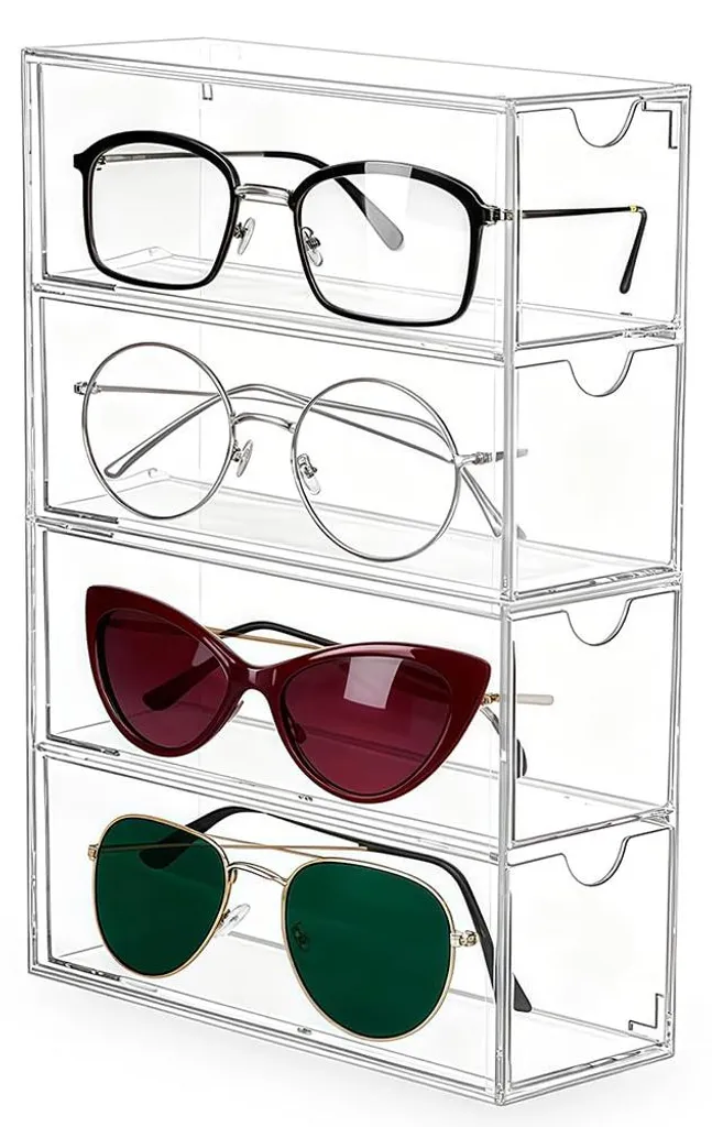 Boîte de rangement lunettes en acrylique robuste 4 niveaux anti-poussière
