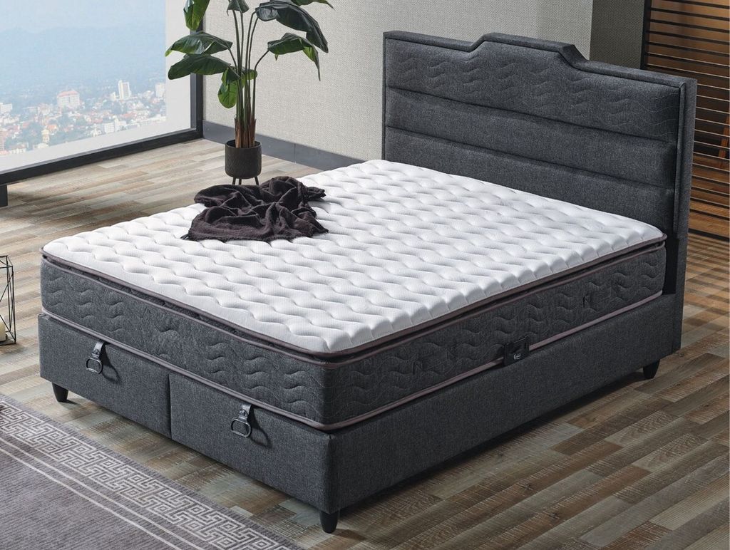 Casa Padrino Luxus Doppelbett Grau / Weiß / Schwarz 180 x 200 cm - Massivholz Bett mit Kopfteil und Matratze - Schlafzimmer Möbel - Hotel Möbel ...