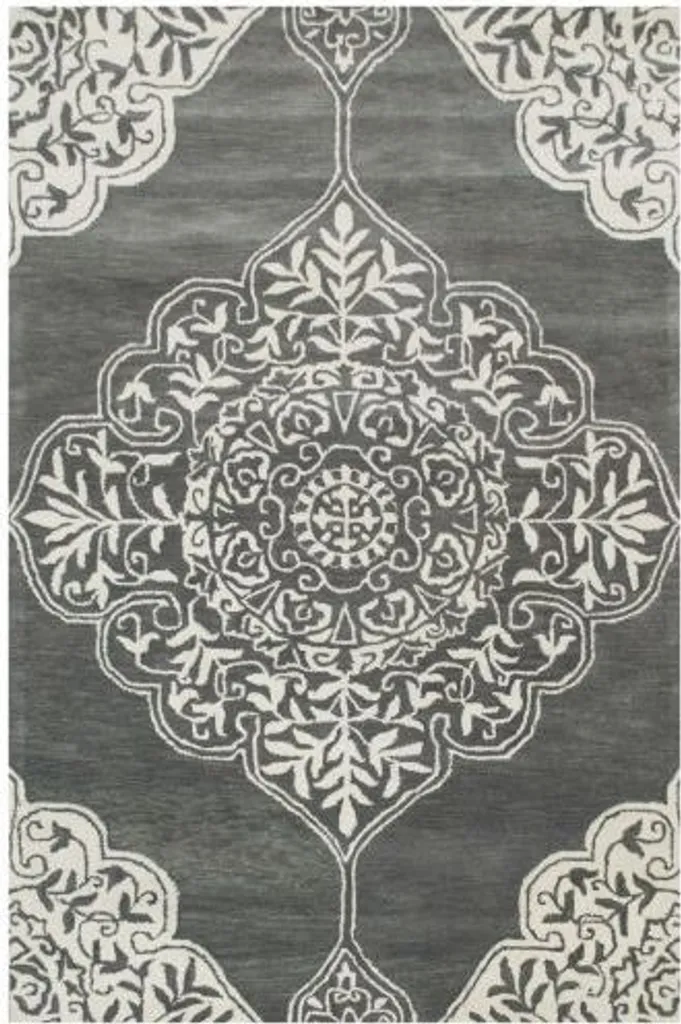 Grand tapis de salon gris Kirman 153x244 cm style persan authentique