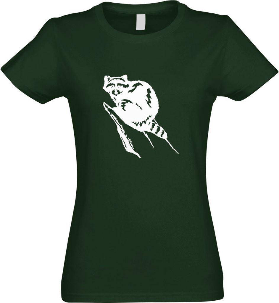 Kiwistar - T-Shirt tailliert - Damen - flaschengrün - Waschbär Motiv 2 - Pelz - mit Motiv Bedruckt - Funshirt Design - Sport - Freizeit - Damen - L