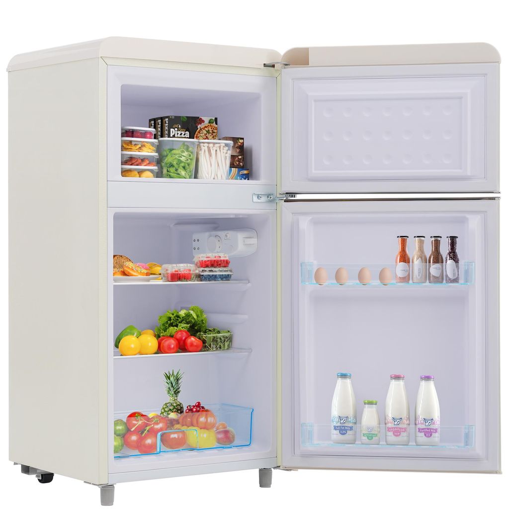 FORSMANO Retro Kühlschrank Klein 72L, Kühlschrank mit Gefrierfach, Gefrierfach 21L, LED, 120 kWh/Jahr, mehrere Farben, Verstellbar, Haushalt