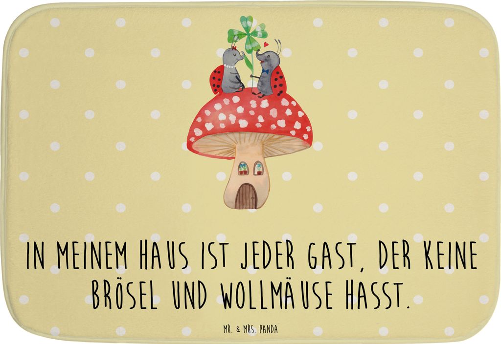 Mr. & Mrs. Panda Badematte Marienkäfer Fliegenpilz - Gelb Pastell - Geschenk, Fleigenpilzhaus, Badvorleger, Teppich Bad, fußmatte, Wohnung, Gute ...