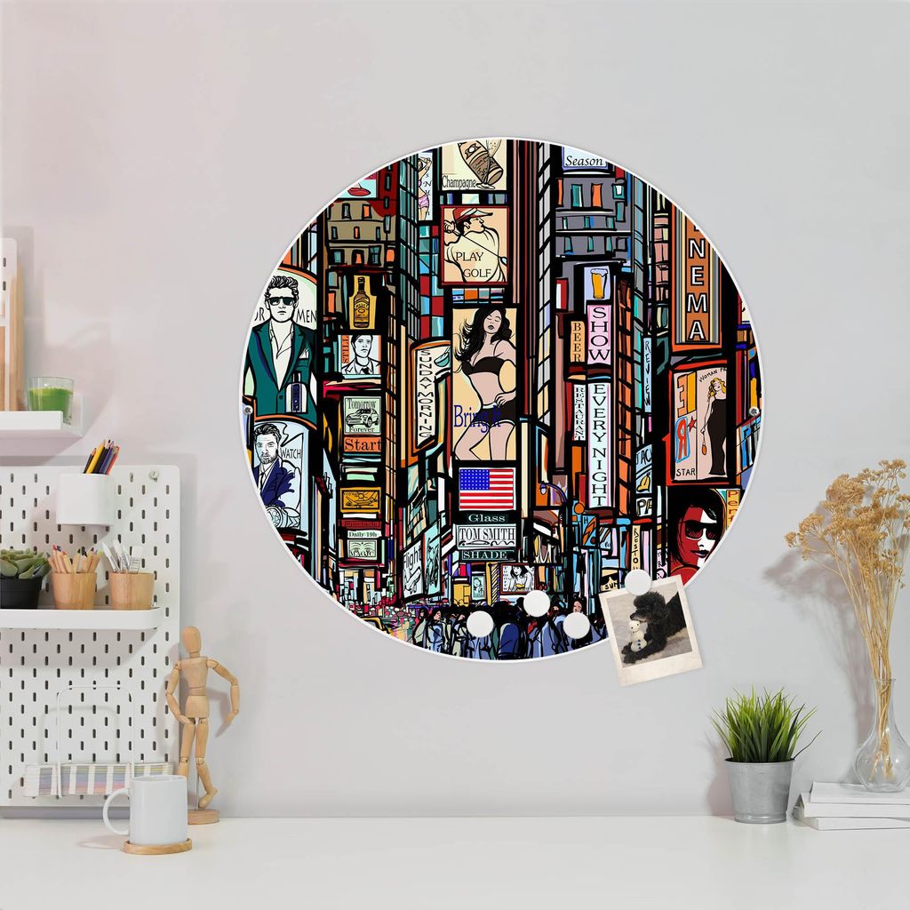 Design Stahlmagnettafel Weiß Rund 47cm New York Show