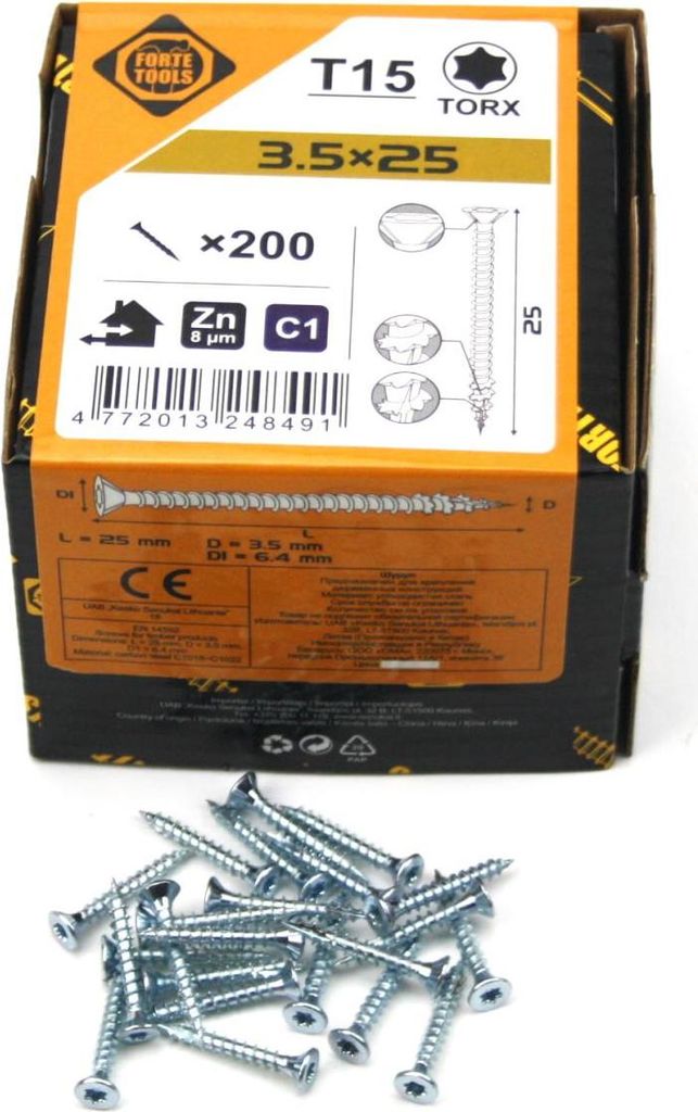 200x Universal Holzschrauben 3,5x25mm T15 Torx Spanplattenschrauben verzink